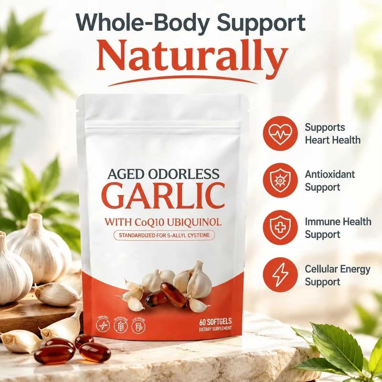 Coq10 Ubiquinol Softgel - Мягкие капсулы с выдержанной чесноковой добавкой,